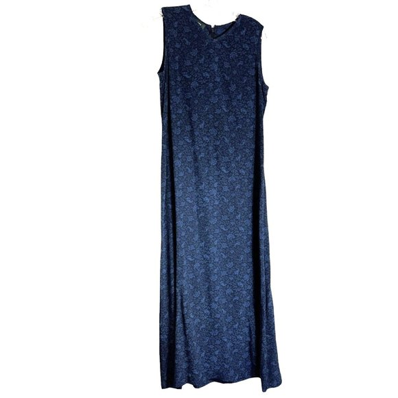 Ralph Lauren 100% Silk Black and Blue Floral Print Sleeveless Maxi Dress, Size 8 - Picture 1 of 10